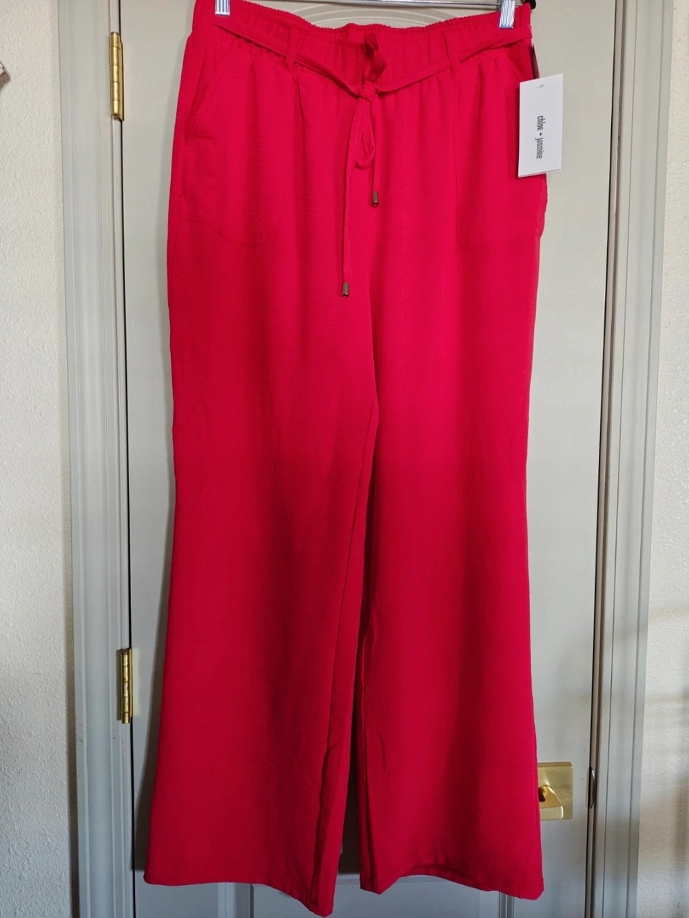 Wide-Leg Drawstring Pants in Coral Pink